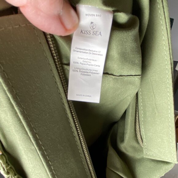 KISS SEA Woven Crochet Handbag Bamboo Handle Green NWT - Picture 5 of 9